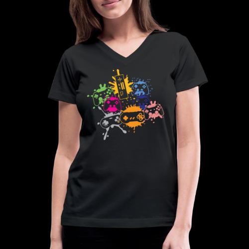 Colorful Controller Splash Art - Women's V-Neck T-Shirt