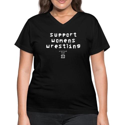 Support women’s wrestling (white) - Women's V-Neck T-Shirt