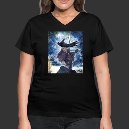Undead Angel Vampire Pirate Captain Jacquotte F003 - Women's V-Neck T-Shirt