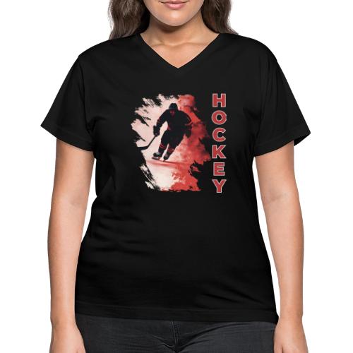 Hockey Fire - Women's V-Neck T-Shirt