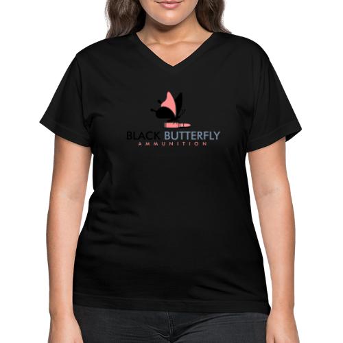 Black Butterfly Floating Logo - Women's V-Neck T-Shirt