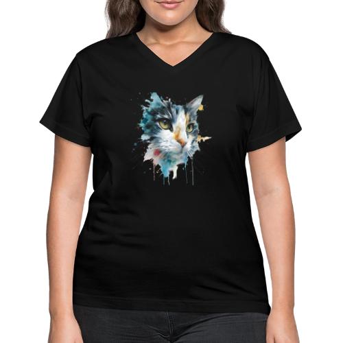 Watercolor cat face - Women's V-Neck T-Shirt