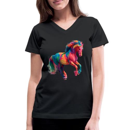 Colorful Paint Splatter Horse Art - Women's V-Neck T-Shirt