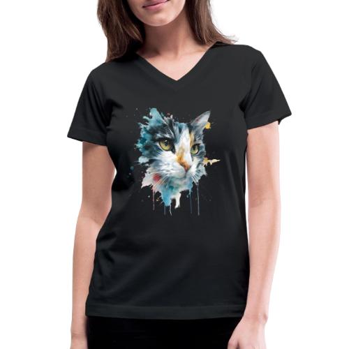 Watercolor cat face - Women's V-Neck T-Shirt