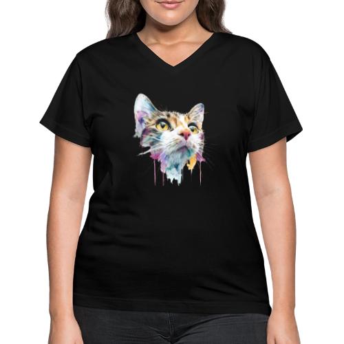 Chromatic Cat Splash - Women's V-Neck T-Shirt