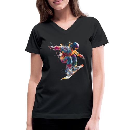 Snowboarding: Frozen Flight - Women's V-Neck T-Shirt