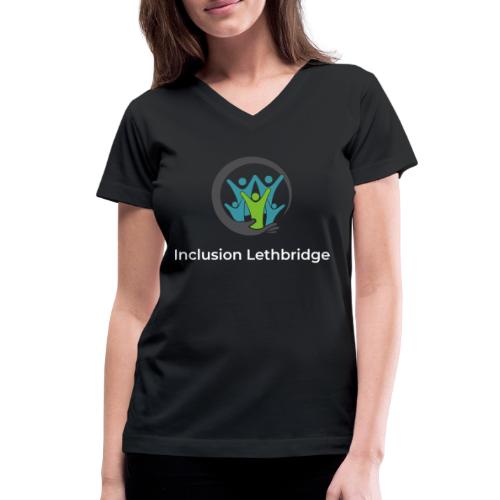 Inclusion Lethbridge Logo with white text - Women's V-Neck T-Shirt