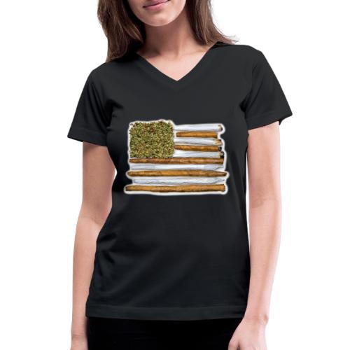 American Flag With Joint - Women's V-Neck T-Shirt