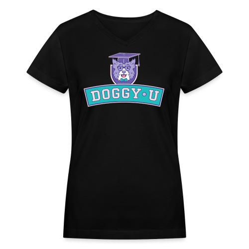 Doggy•U Teal Stack Logo - Women's V-Neck T-Shirt