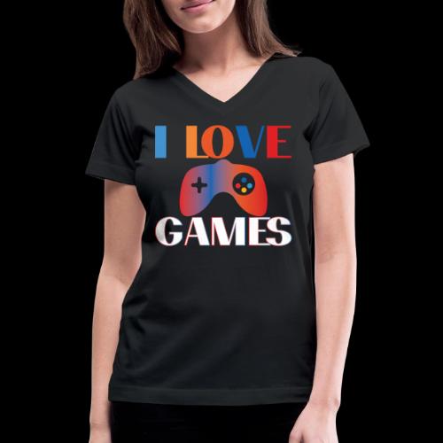 I Love Games Rainbow Controller - Women's V-Neck T-Shirt