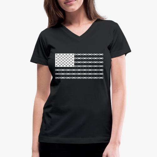 Bicycle Chain American Flag - Women's V-Neck T-Shirt
