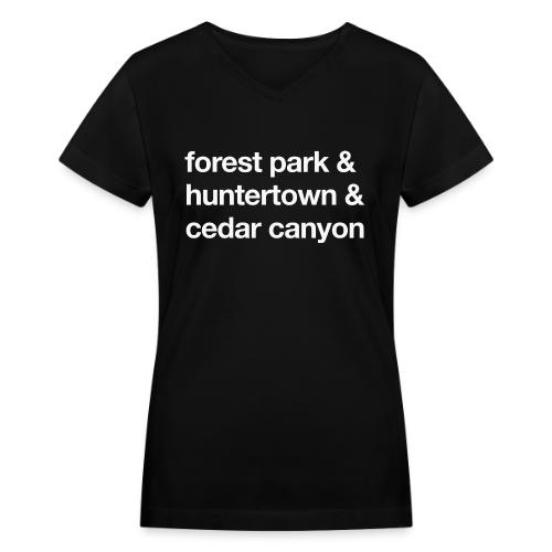 1 Church 3 Locations - Women's V-Neck T-Shirt