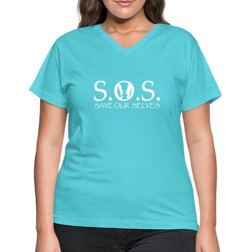 SOS WHITE4 - Women's V-Neck T-Shirt