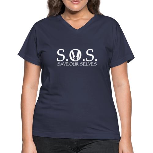 SOS WHITE4 - Women's V-Neck T-Shirt
