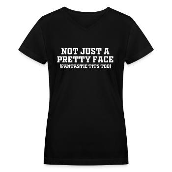 Not Just A Pretty Face - Women's V-Neck T-Shirt - black - Front - Julia (174cm)