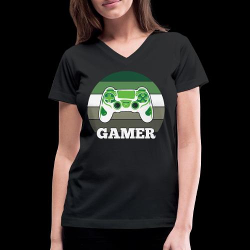 Green Sunset Gamer - Women's V-Neck T-Shirt