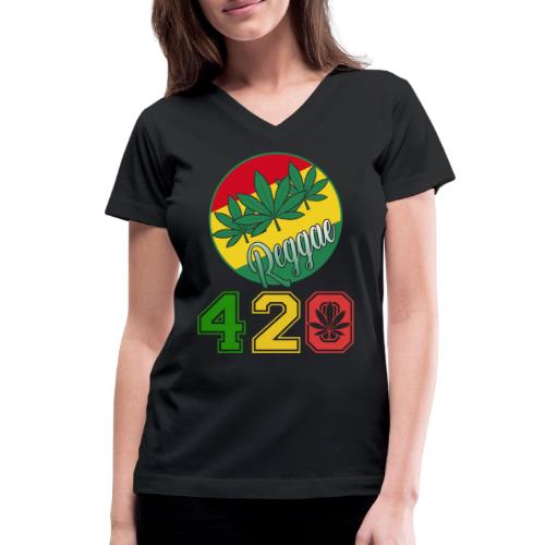 Lively 420 Reggae Ganja Weed Marijuana Design - Women's V-Neck T-Shirt