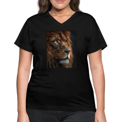 Lion Portrait Majestic Wildlife Design - Women's V-Neck T-Shirt