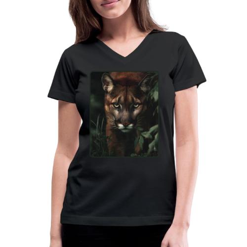 Cougar Jungle Predator Design - Women's V-Neck T-Shirt