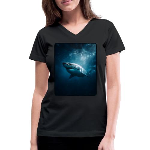 Great White Shark Ocean Design - Women's V-Neck T-Shirt