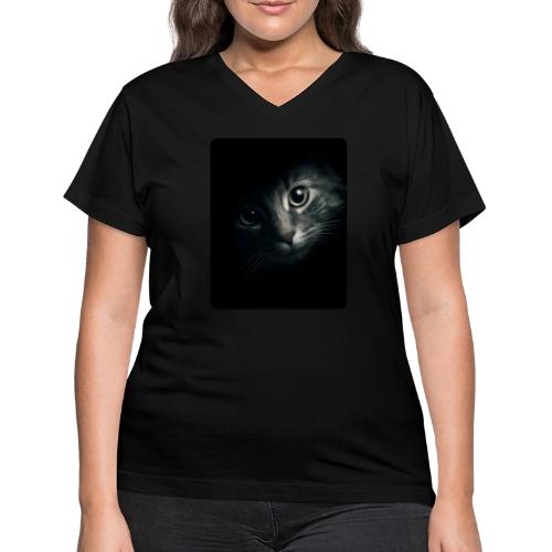 Cat Face in Shadow Close-Up Design - Women's V-Neck T-Shirt