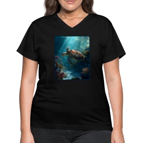 Sea Turtle Coral Reef Design - Women's V-Neck T-Shirt