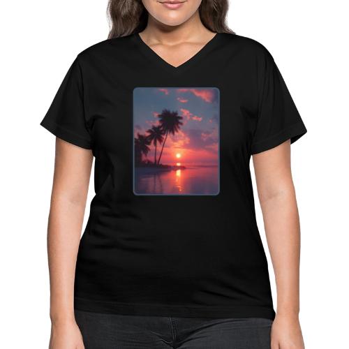 Tropical Sunset Ocean Reflection Design - Women's V-Neck T-Shirt