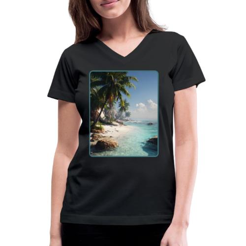 Tropical Beach Paradise Palm Design - Women's V-Neck T-Shirt