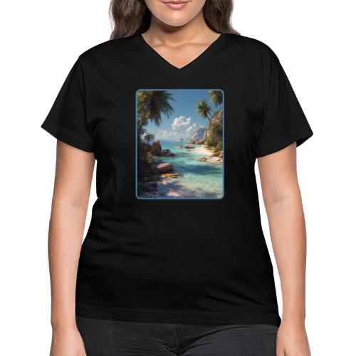 Tropical Island Paradise Ocean Design - Women's V-Neck T-Shirt