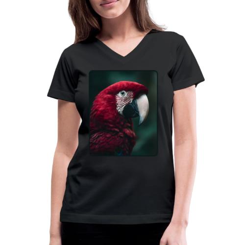 Red Green Macaw Bird Portrait Design - Women's V-Neck T-Shirt