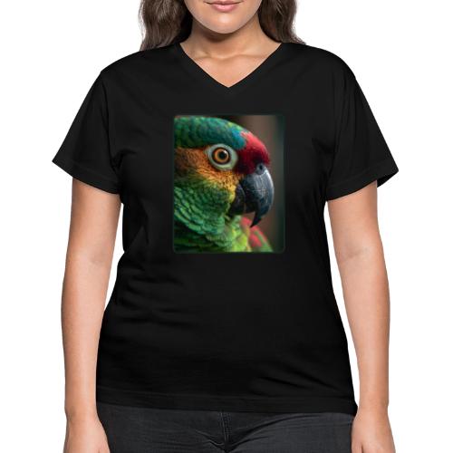 Colorful Parrot Close-Up Design - Women's V-Neck T-Shirt