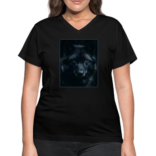 Black Wolf Intense Eyes Portrait Design - Women's V-Neck T-Shirt