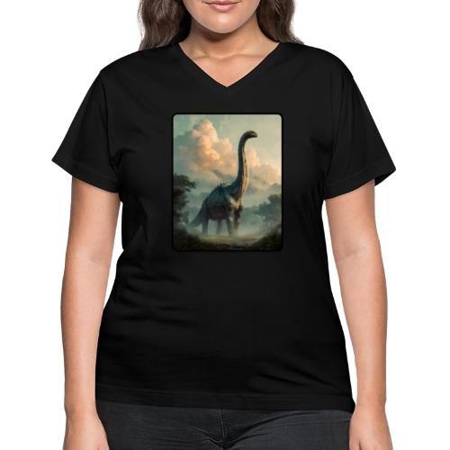 Brachiosaurus Prehistoric Scene Design - Women's V-Neck T-Shirt