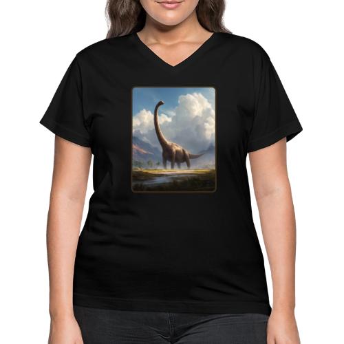 Brachiosaurus Valley Landscape Design - Women's V-Neck T-Shirt