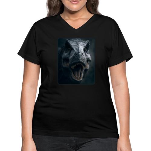 T Rex Cinematic Close-Up Design - Women's V-Neck T-Shirt