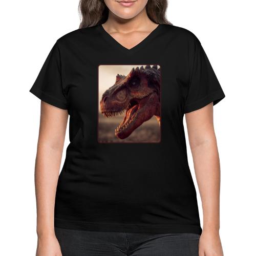 T Rex Roaring Close-Up Design - Women's V-Neck T-Shirt