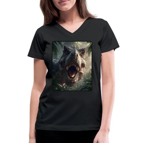 T Rex Jungle Roar Design - Women's V-Neck T-Shirt