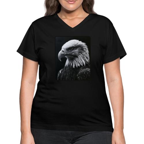 Black White Bald Eagle Design - Women's V-Neck T-Shirt