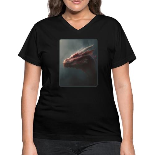 Red Dragon Fog Portrait Design - Women's V-Neck T-Shirt