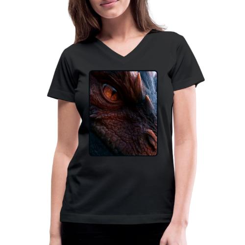 Fierce Ancient Dragon Portrait Design - Women's V-Neck T-Shirt