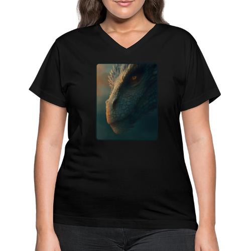 Golden Eye Dragon Close-Up Design - Women's V-Neck T-Shirt