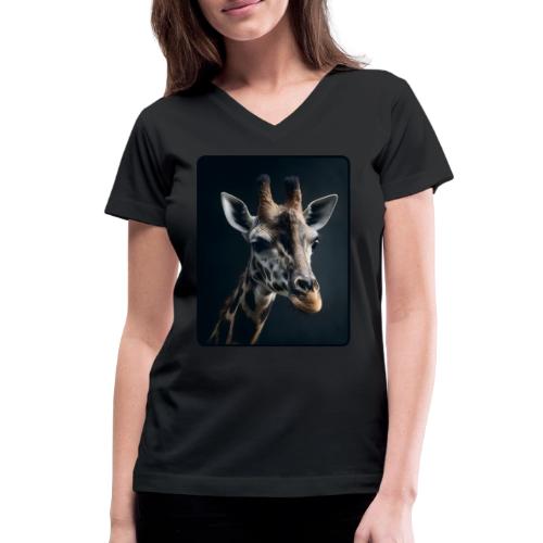 Majestic Giraffe Artistic Portrait Design - Women's V-Neck T-Shirt