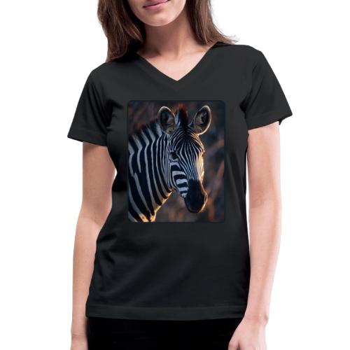 Majestic Zebra Sunset Portrait Design - Women's V-Neck T-Shirt
