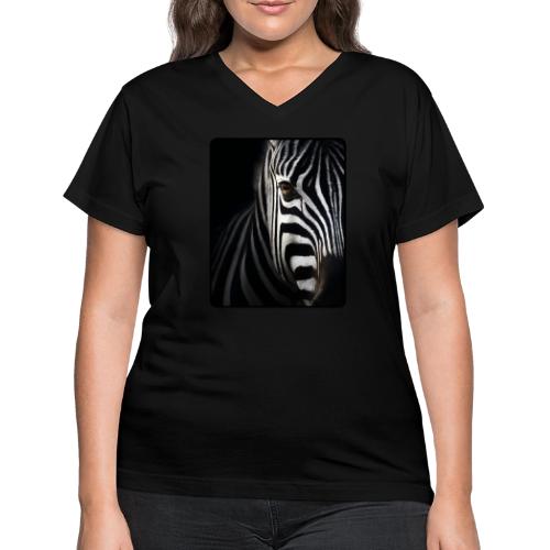 Zebra High Contrast Portrait Design - Women's V-Neck T-Shirt