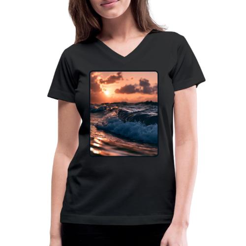 Golden Sunset Ocean Wave - Women's V-Neck T-Shirt