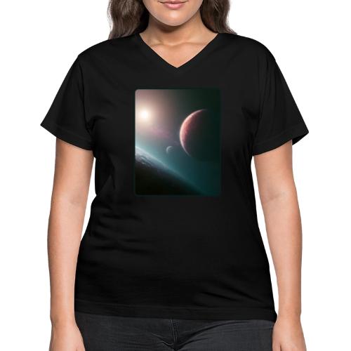 Deep Space Planet Horizon Art - Women's V-Neck T-Shirt