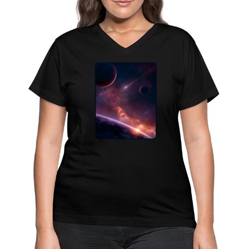 Cosmic Sunset Nebula Space Art - Women's V-Neck T-Shirt