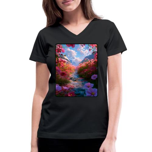 Dreamy Cosmos Valley Landscape Art - Women's V-Neck T-Shirt