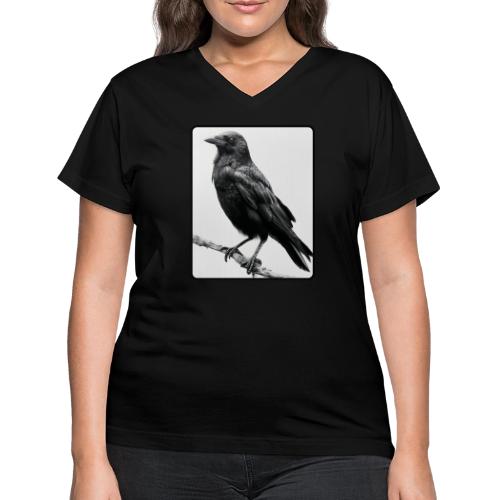 Raven Black and White Art Design - Women's V-Neck T-Shirt