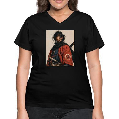 Young Samurai Warrior Portrait - Women's V-Neck T-Shirt